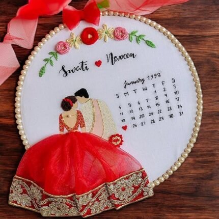 Personalized Handmade Wedding Anniversary Gift Embroidery Hoop | Perfect Gift for Husband, Wife, Couple | Signature Calendar Hoop